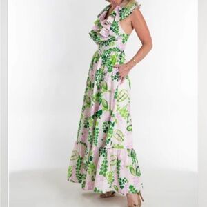 Elegant CK Bradley Samba Dress in Green and Pink Large